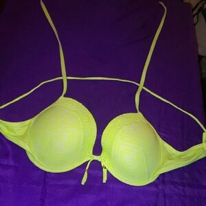 Victoria Secret Neon Green/Yellow Bikini Top Size 36DD
